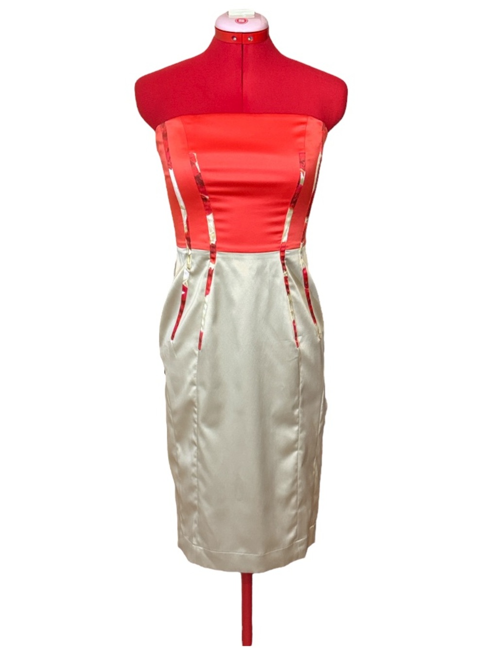 Vintage Just Cavalli Beige and Red Strapless Pencil Dress Size 42